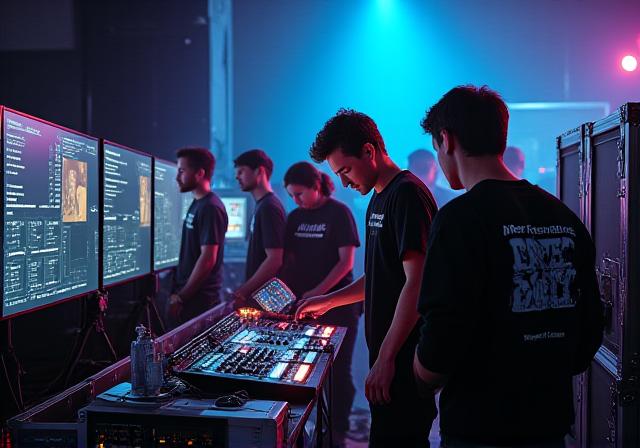 Otter Oscillate production team working together backstage